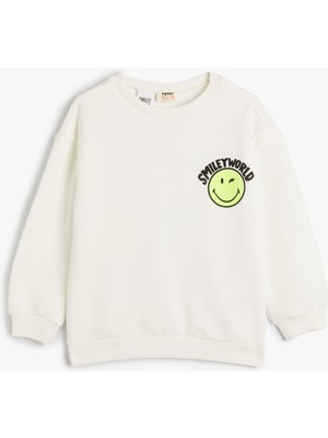 Koton Smileyworld® Sweatshirt Lisanslı Şardonlu Uzun Kollu Bisiklet Yaka