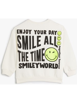 Koton Smileyworld® Sweatshirt Lisanslı Şardonlu Uzun Kollu Bisiklet Yaka