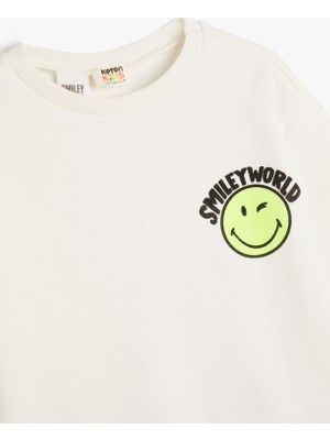 Koton Smileyworld® Sweatshirt Lisanslı Şardonlu Uzun Kollu Bisiklet Yaka