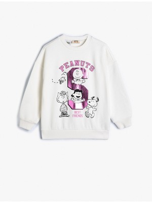 Koton Snoopy Sweatshirt Lisanslı Uzun Kollu Bisiklet Yaka Şardonlu