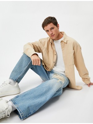 Koton Yırtık Kot Pantolon Düğmeli 5 Cepli Bol Paça - Baggy Jeans