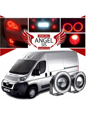 Peugeot Boxer Uyumlu, Universal Mercekli LED Angel Sis Farı, 76MM Kırmızı Renk