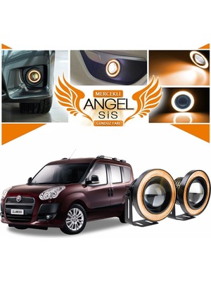 Fiat Doblo D3 Uyumlu, Universal Mercekli LED Angel Sis Farı, 76MM Turuncu Renk