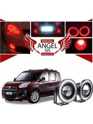 Fiat Doblo D3 Uyumlu, Universal Mercekli LED Angel Sis Farı, 76MM Kırmızı Renk