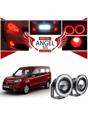 Fiat Doblo D4 Uyumlu, Universal Mercekli LED Angel Sis Farı, 76MM Kırmızı Renk