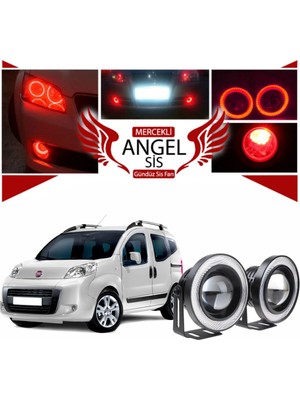 Fiat Fiorino Uyumlu, Universal Mercekli LED Angel Sis Farı, 76MM Kırmızı Renk