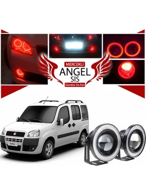 Fiat Doblo D1 Uyumlu, Universal Mercekli LED Angel Sis Farı, 76MM Kırmızı Renk