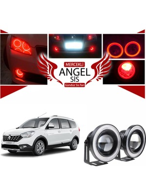 Dacia Lodgy Uyumlu, Universal Mercekli LED Angel Sis Farı, 76MM Kırmızı Renk