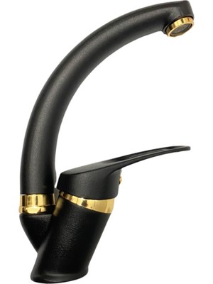 Kca Armatür Kca Siyah Gold Detay Banyo Lavabo Bataryası Çeşmesi Musluğu Çift Su Girişli