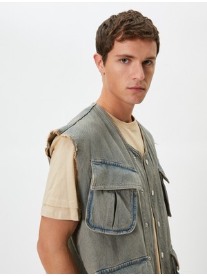 Koton Kot Yelek Yıkamalı Cep Detaylı Düğmeli Rahat Kesim