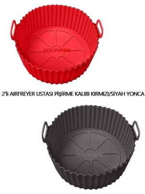 Holly Home 2 Parça Pratik Silikon Airfryer Pişirme Kağıdı Siyah/kırmızı Yonca Fırın Mikrodalga Kalıbı Hh