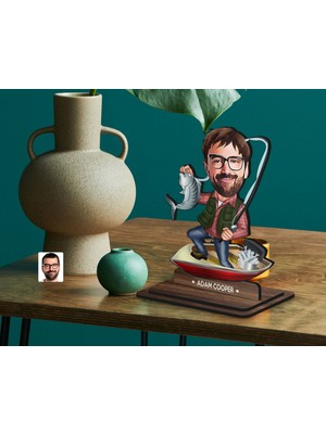 Bk Gift Kişiye Özel Balıkçı Karikatürlü Ahşap Biblo-7 , Arkadaşa Hediye , Sevgiliye Hediye, Kişiye Özel Biblolar