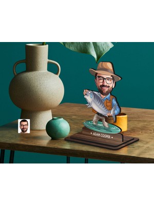 Bk Gift Kişiye Özel Balıkçı Karikatürlü Ahşap Biblo-9 , Arkadaşa Hediye , Sevgiliye Hediye, Kişiye Özel Biblolar