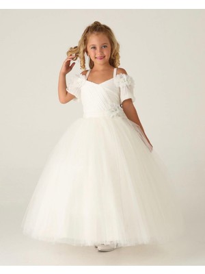 Lisa Kids 2-10 Yaş Plise Çiçekli Abiye Gelinlik