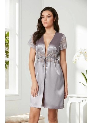 Pierre Cardin Saten Dantelli Midi Sabahlık 1020 Royal