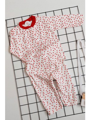 Bebeciburada Kalp Baskılı Bebek Önden Çıtçıtlı Pijama Takımı