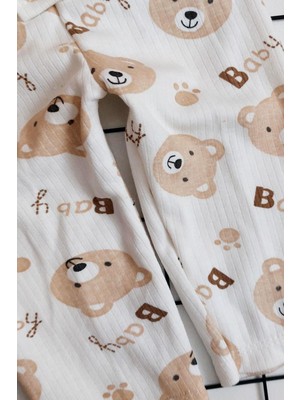 Bebeciburada Ayıcık Baskılı Bebek Önden Çıtçıtlı Pijama Takımı