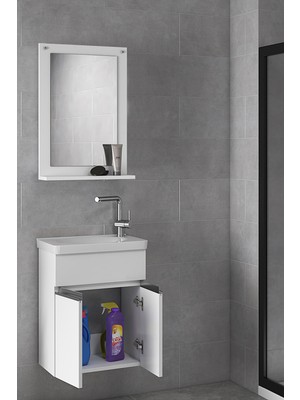 Alfa Banyo Miniço-Beyaz Ebeveyn 45 cm x 28 cm Aynalı Lüx Lavabolu Banyo Dolabı- 1. Sınıf Mdf-Beyaz