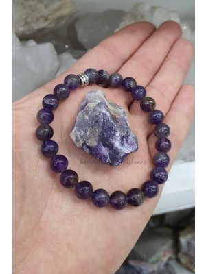 NehirTaş Sertifikalı   Ametist Doğal Taş Bileklik 8 mm ( Doğal Taş )