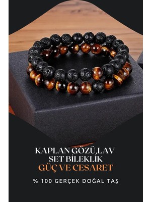 NehirTaş Sertifikalı   Kaplan Gözü,lav Doğal Taş Bileklik Seti 8 mm