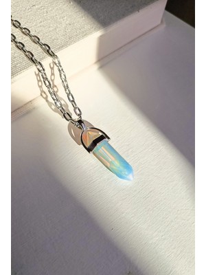NehirTaş Sertifikalı   Opal Doğal Taş Çivi Kesim Zincir Kolye