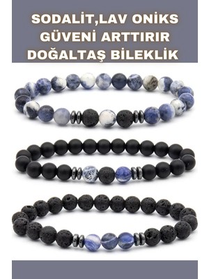 NehirTaş Sertifikalı   Sodalit , Oniks , Lav Doğal Taş Bileklik Seti ( Mantıksal Düşünme ve Problem Çözme ) 6 mm
