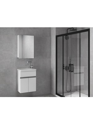 Alfa Banyo Miniço-Beyaz Ebeveyn 45 cm x 28 cm Ayna Dolaplı Lüx Lavabolu Banyo Dolabı- 1. Sınıf Mdf-Beyaz