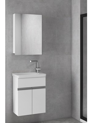 Alfa Banyo Miniço-Beyaz Ebeveyn 45 cm x 28 cm Ayna Dolaplı Lüx Lavabolu Banyo Dolabı- 1. Sınıf Mdf-Beyaz