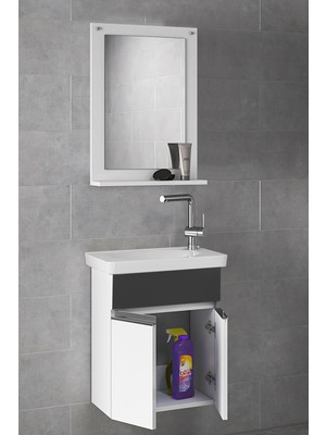 Alfa Banyo Miniço-SB Ebeveyn 45 cm x 28 cm Aynalı Lüx Lavabolu Banyo dolabı- 1. Sınıf Mdf-Beyaz Siyah