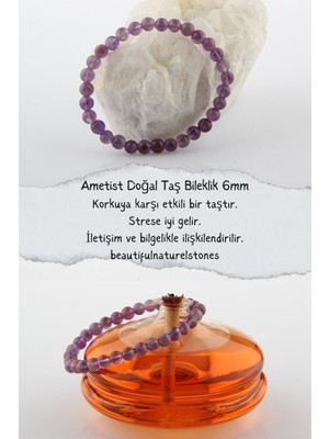 NehirTaş Sertifikalı   Ametist Doğal Taş Bileklik 6 mm ( Dinç Uyanma ) ( Pozitif Enerji )