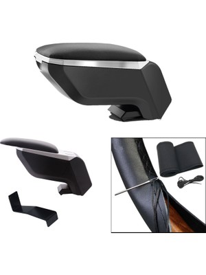 Lüks Set Hyundai I20 2021 Delmesiz Çelik Ayaklı Gri-Siyah Kolçak Kol Dayama, Direksiyon Kılıfı