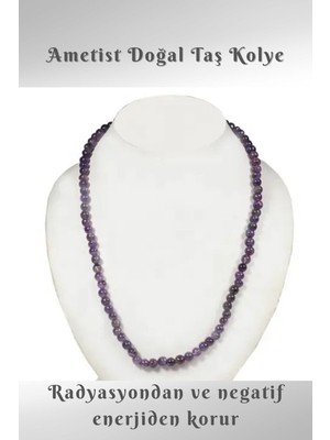 NehirTaş Sertifikalı   Ametist Doğal Taş Kolye ( Radyasyondan ve Negatif Enerjiden Korur. ) 6 mm ( )