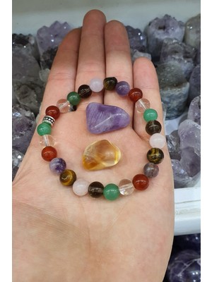 NehirTaş Sertifikalı   Çakra Doğal Taş Bileklik 8 mm ( Sitrin ve Ametist Taş )