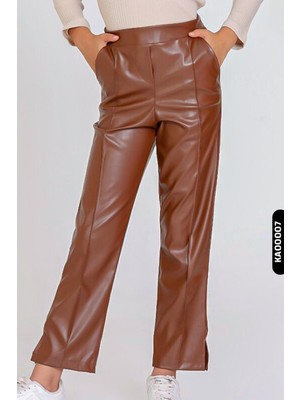 Smail Yanı Yırtmaçlı Nervur Dikişli Deri Pantolon 4-11 Yaş 23115