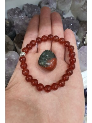 NehirTaş Sertifikalı   Akik Doğal Taş Bileklik 8 mm ( Kan Taşı )