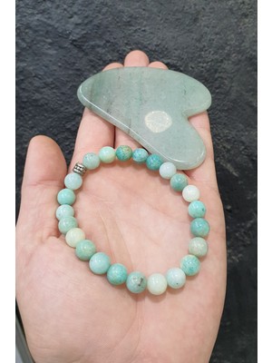 NehirTaş Sertifikalı   Amazonit Doğaltaş Bileklik ( Aventurin Gua Sha ) 8 mm
