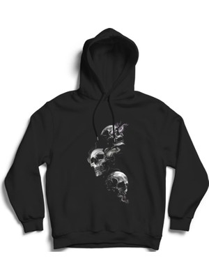 The Fame 3 Skulls, Üç Kurukafa, Gotik Kapüşonlu Sweatshirt Hoodie