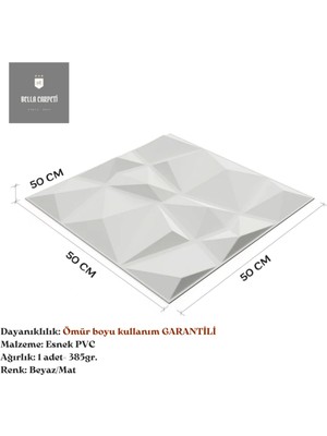 3D Kabartmalı Pvc Yeni Nesil Duvar Paneli Boyanabilir Yapışkanlı Elmas Model 50x50cm