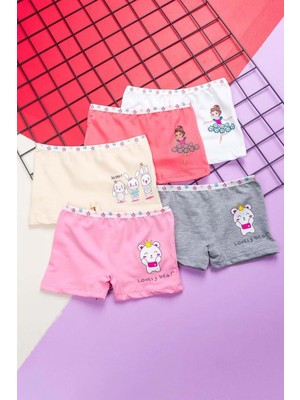 Bsm Kız Çocuk Pamuklu Boxer 5 li Paket Karışık Renk Yumuşak Dokulu 33885