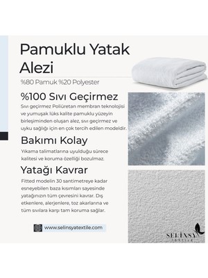 Selinsya Fitted Su Sıvı Geçirmez Yatak Koruyucu Alez Pamuk Yüzey