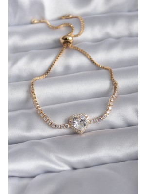 Clariss Gold Renk Zirkon Taşlı Charm Kadın Asansörlü Bileklik