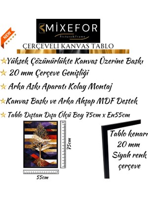 mixefor Çerçeveli Modern Soyut Tablo -Kanvas Baskı Tablo - Tablo Dıştan Dışa Ölçü 55CMX75CM