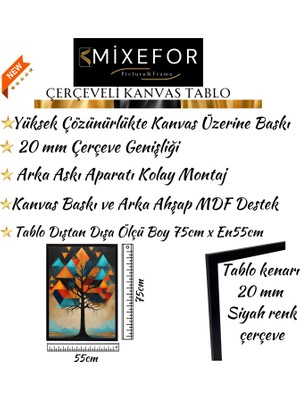 mixefor Çerçeveli Modern Ağaç Tablo -Kanvas Baskı Tablo - Tablo Dıştan Dışa Ölçü 55CMX75CM