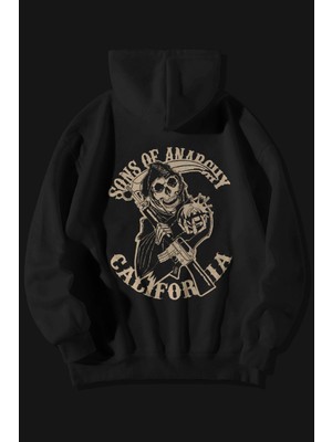 The Baski Sons Of Anarchy Baskılı  Pamuk Içi Polar Premium Siyah Sweatshirt