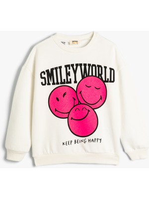 Koton Smileyworld® Sweatshirt Lisanslı Şardonlu Uzun Kollu Bisiklet Yaka