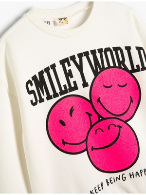 Koton Smileyworld® Sweatshirt Lisanslı Şardonlu Uzun Kollu Bisiklet Yaka