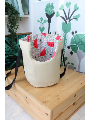 Petit Star Ekru Deri Karpuz Spica Pet Taşıma Çantası