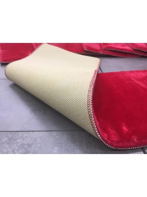 Teksev Comfort Bordo Renk (5 Adet) Merdiven Halısı Pufidik Peluş Kaymaz Deri Tabanlı Basamak Paspası