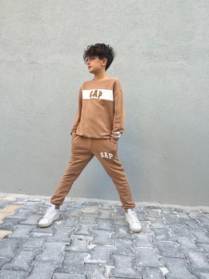 Orca Kids Fashion 6-14 Yaş Aralığı Panç Yazı Işlemeli Garson Boy Takım Taba