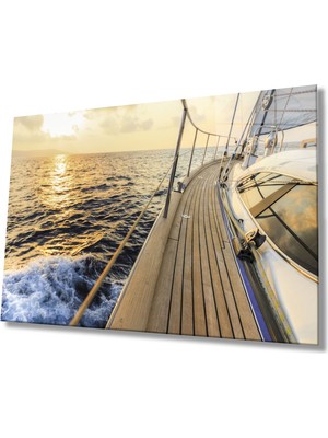 MiraLive  Gün Batımı Tekne Cam Tablo   Sunset Boat Table